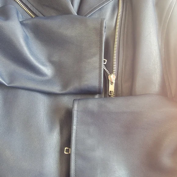 INC Women's Navy Blue Vegan Leather Jacket